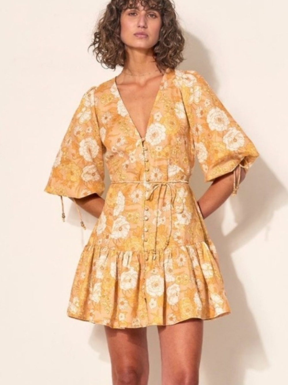 Kivari Margaux Floral Print 100% Linen Mini Dress 6